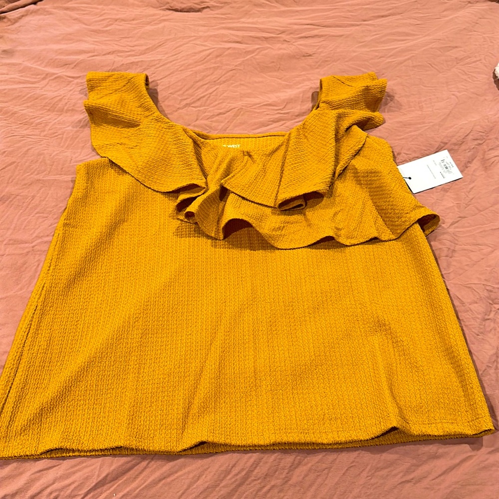 NWT. One West mustard ruffle tank, petite medium.